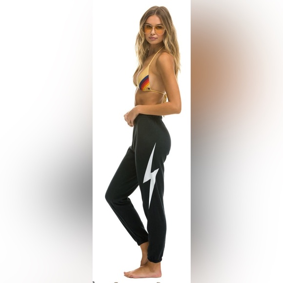 NWT Aviator Nation Charcoal Lightning Bolt Women's Pants - Picture 1 of 14